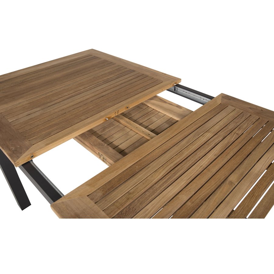 VENTURE DESIGN havest, m. Panama bord, m. udtrk og 4 Anna stole - natur teak/sort alu 