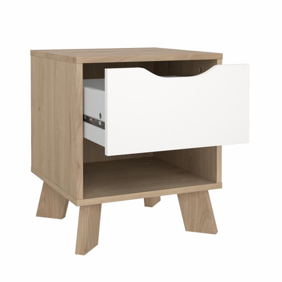 TVILUM Ikast Natbord 1 skuffe, Jackson Hickory / Hvid, 40,2 x 39,8 x 47,4 cm