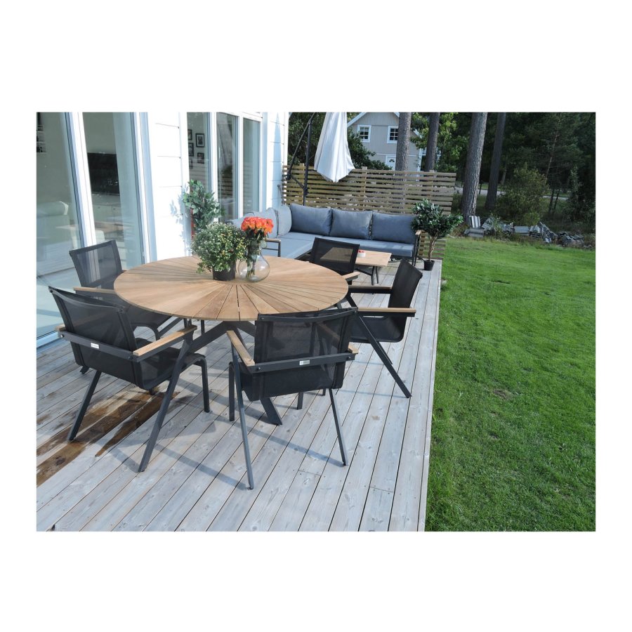 VENTURE DESIGN rund Mexico havebord - natur teaktr og sort aluminium (140)