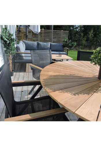 VENTURE DESIGN rund Mexico havebord - natur teaktr og sort aluminium (140)