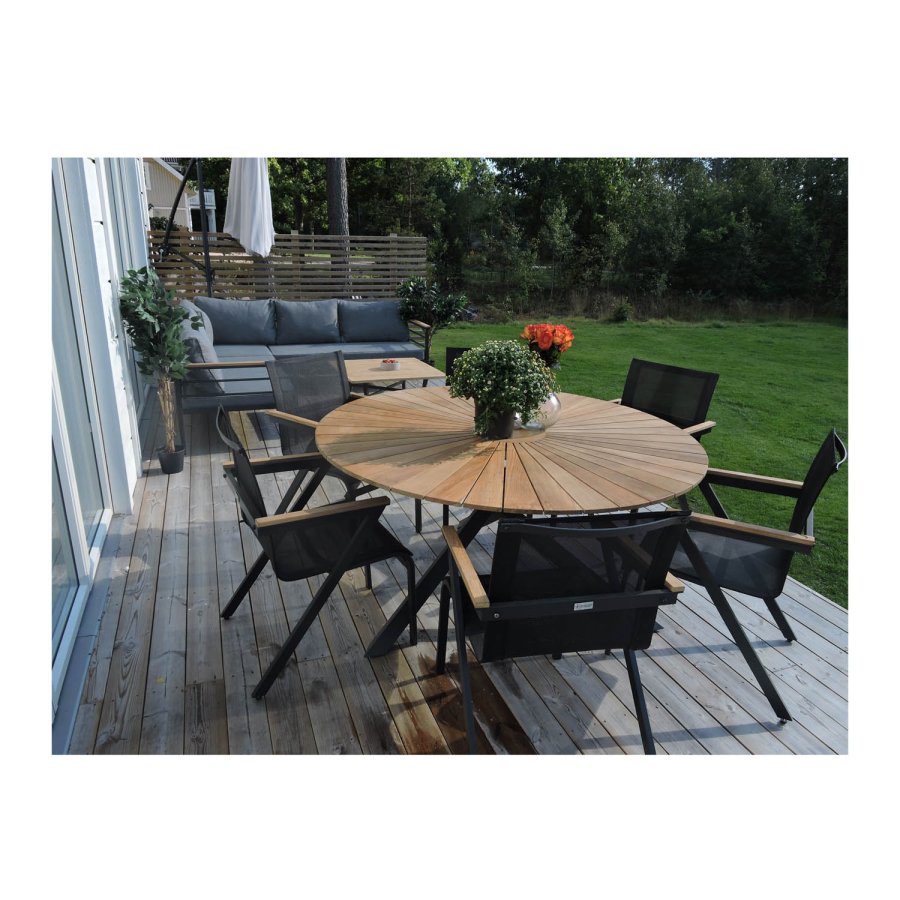 VENTURE DESIGN rund Mexico havebord - natur teaktr og sort aluminium (140)