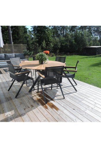 VENTURE DESIGN rund Mexico havebord - natur teaktr og sort aluminium (140)