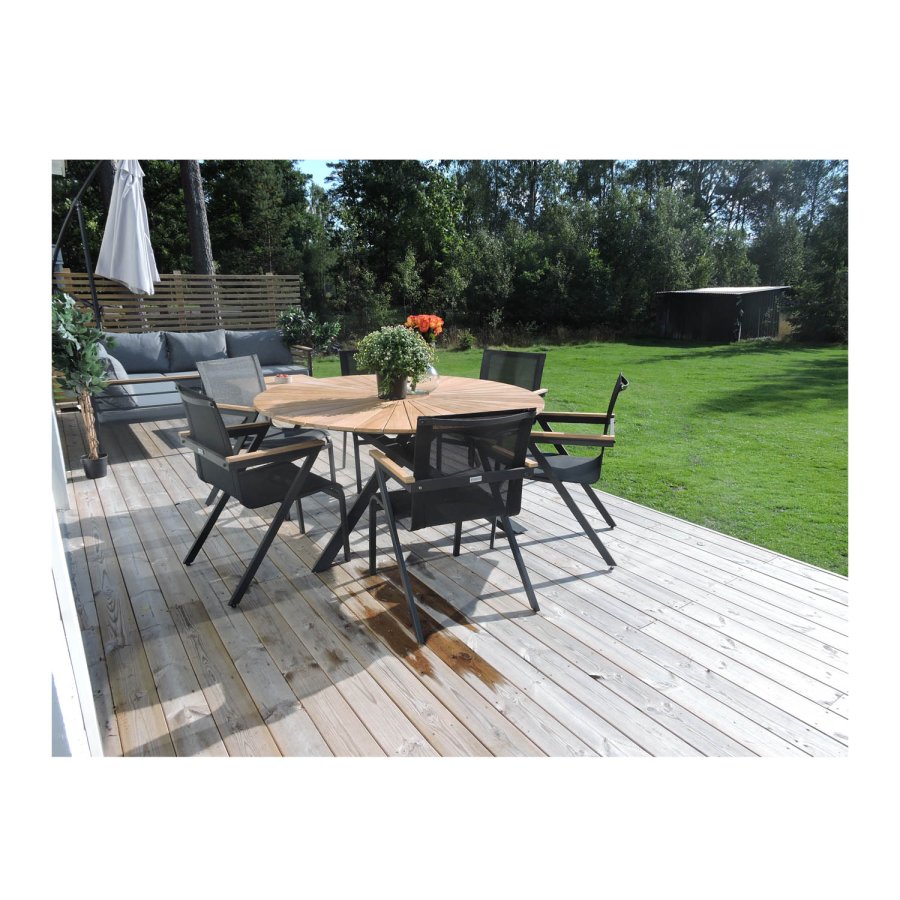 VENTURE DESIGN rund Mexico havebord - natur teaktr og sort aluminium (140)