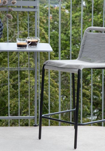 VENTURE DESIGN Lindos udendrs barstol, m. rygln og fodsttte - lysegr reb og sort stl