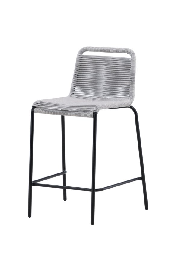 VENTURE DESIGN Lindos udendrs barstol, m. rygln og fodsttte - lysegr reb og sort stl