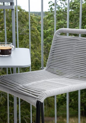 VENTURE DESIGN Lindos udendrs barstol, m. rygln og fodsttte - lysegr reb og sort stl