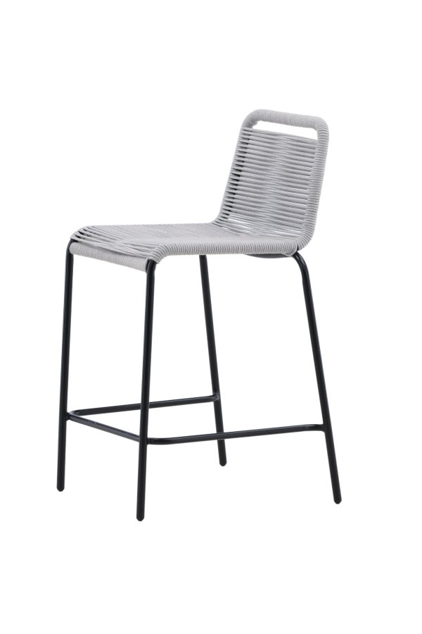 VENTURE DESIGN Lindos udendrs barstol, m. rygln og fodsttte - lysegr reb og sort stl