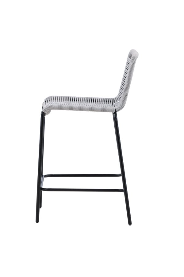 VENTURE DESIGN Lindos udendrs barstol, m. rygln og fodsttte - lysegr reb og sort stl