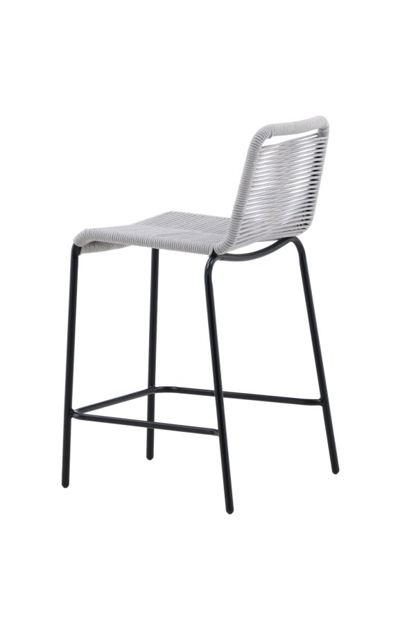 VENTURE DESIGN Lindos udendrs barstol, m. rygln og fodsttte - lysegr reb og sort stl