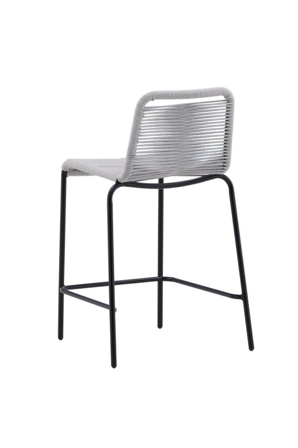 VENTURE DESIGN Lindos udendrs barstol, m. rygln og fodsttte - lysegr reb og sort stl