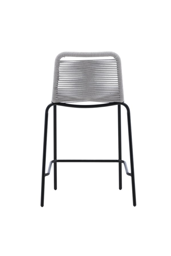 VENTURE DESIGN Lindos udendrs barstol, m. rygln og fodsttte - lysegr reb og sort stl