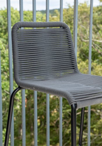 VENTURE DESIGN Lindos udendrs barstol, m. rygln og fodsttte - mrkegr reb og sort stl