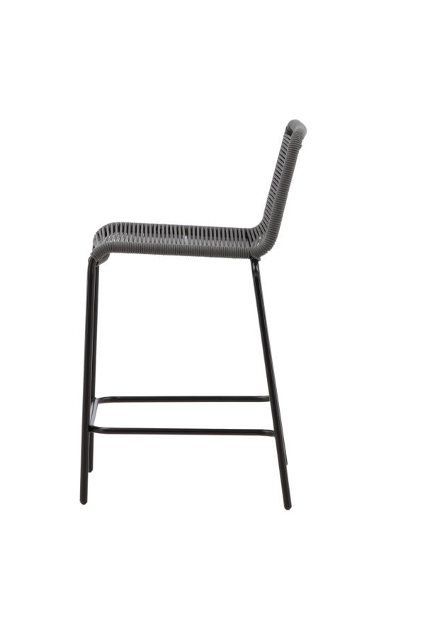 VENTURE DESIGN Lindos udendrs barstol, m. rygln og fodsttte - mrkegr reb og sort stl