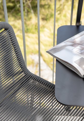 VENTURE DESIGN Lindos udendrs barstol, m. rygln og fodsttte - mrkegr reb og sort stl