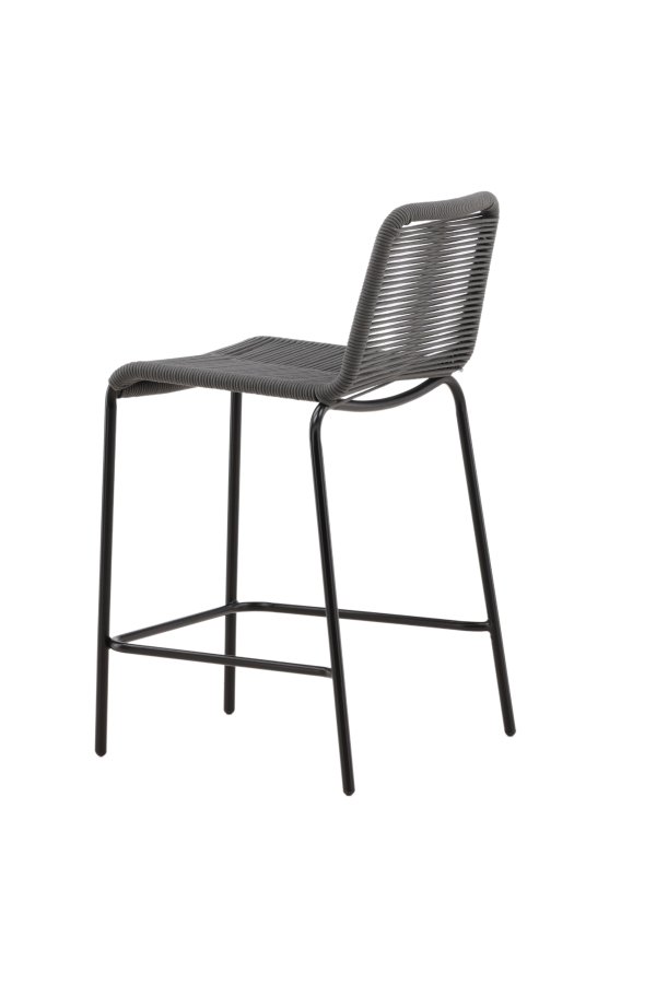 VENTURE DESIGN Lindos udendrs barstol, m. rygln og fodsttte - mrkegr reb og sort stl