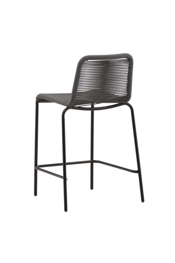 VENTURE DESIGN Lindos udendrs barstol, m. rygln og fodsttte - mrkegr reb og sort stl