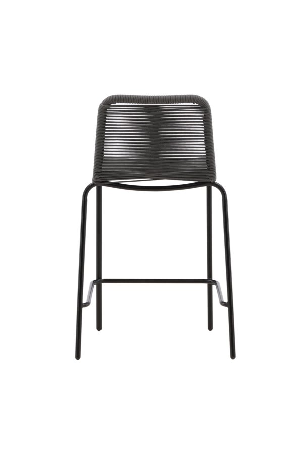 VENTURE DESIGN Lindos udendrs barstol, m. rygln og fodsttte - mrkegr reb og sort stl