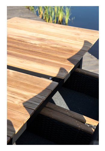 VENTURE DESIGN rektangulr Mexico havebord m. udtrk - natur teaktr og sort aluminium