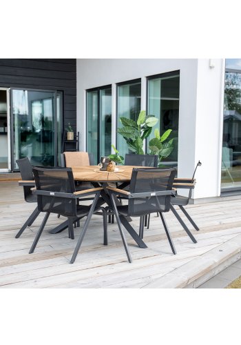 VENTURE DESIGN Mexico havestol, m. armln - natur teaktr, sort textilene og aluminium