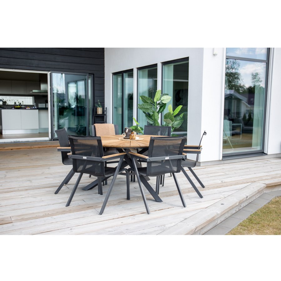 VENTURE DESIGN Mexico havestol, m. armln - natur teaktr, sort textilene og aluminium