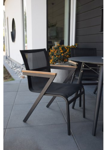 VENTURE DESIGN Mexico havestol, m. armln - natur teaktr, sort textilene og aluminium