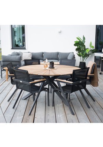 VENTURE DESIGN Mexico havestol, m. armln - natur teaktr, sort textilene og aluminium