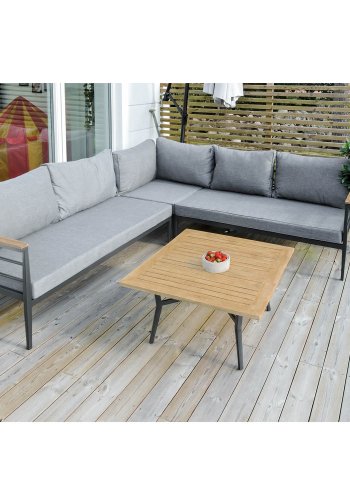 VENTURE DESIGN Mexico hjrne havesofa m. havebord og hynder - gr polyester og aluminium, natur teaktr