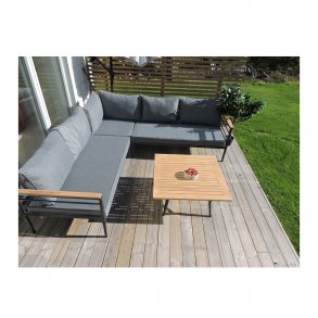 VENTURE DESIGN Mexico hjrne havesofa m. havebord og hynder - gr polyester og aluminium, natur teaktr