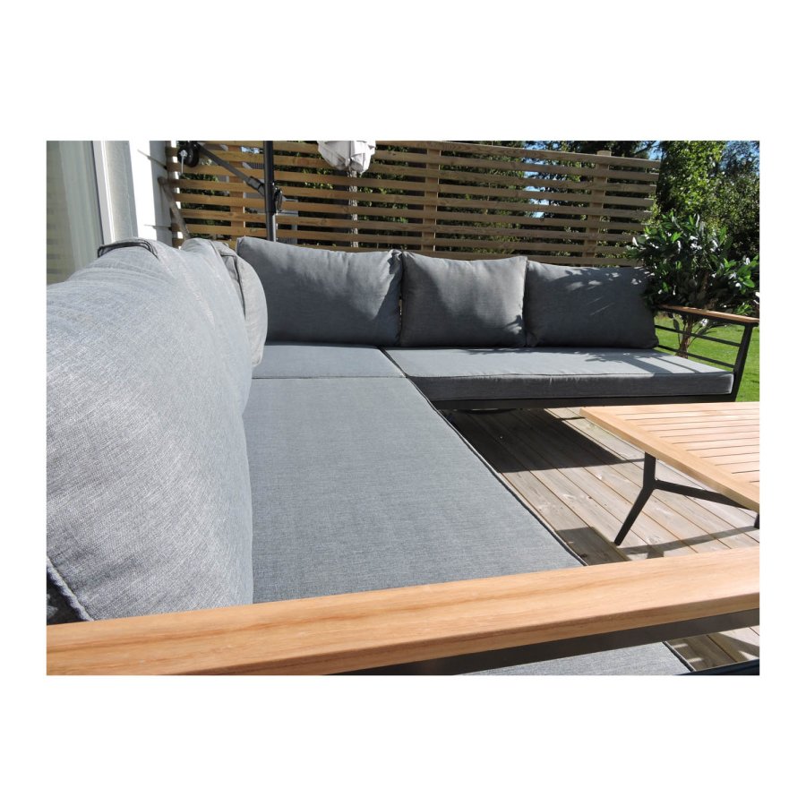 VENTURE DESIGN Mexico hjrne havesofa m. havebord og hynder - gr polyester og aluminium, natur teaktr