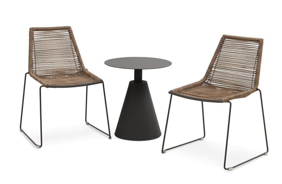 Maui cafést, m. 1 bord og 2 stole - rattan flet og antracitgr metal