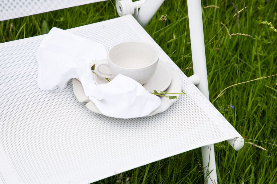 VENTURE DESIGN Break havestol, m. armln og 5-position - hvid textilene og aluminium