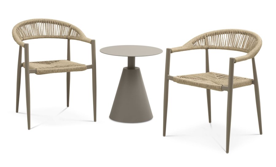 Trinidad cafést, m. 1 bord og 2 stole - rattan flet og stone gr aluminium