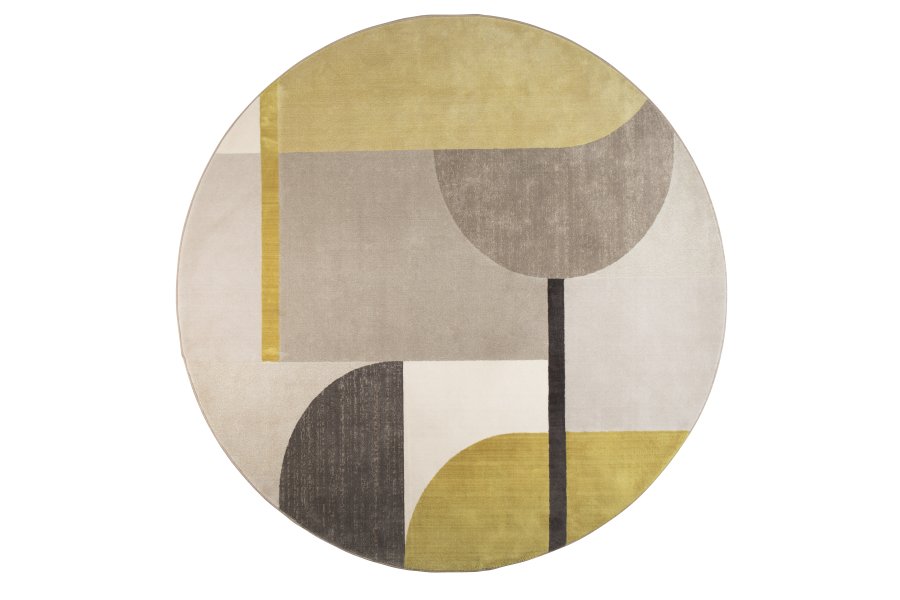 ZUIVER Hilton gulvtppe, m. mnster, rund - gr og gul decolan (240)