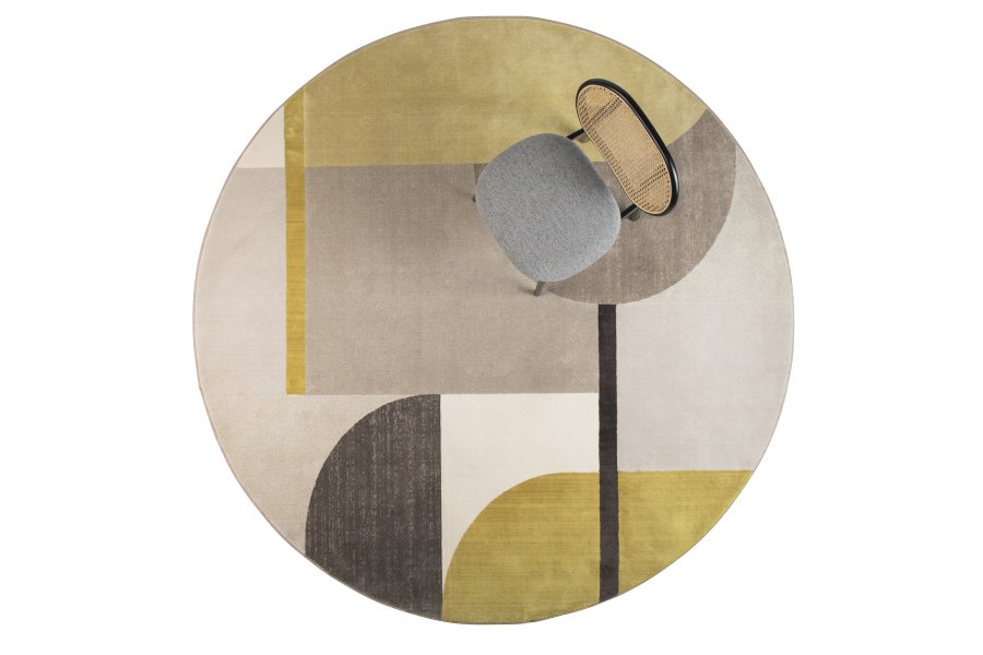 ZUIVER Hilton gulvtppe, m. mnster, rund - gr og gul decolan (240)