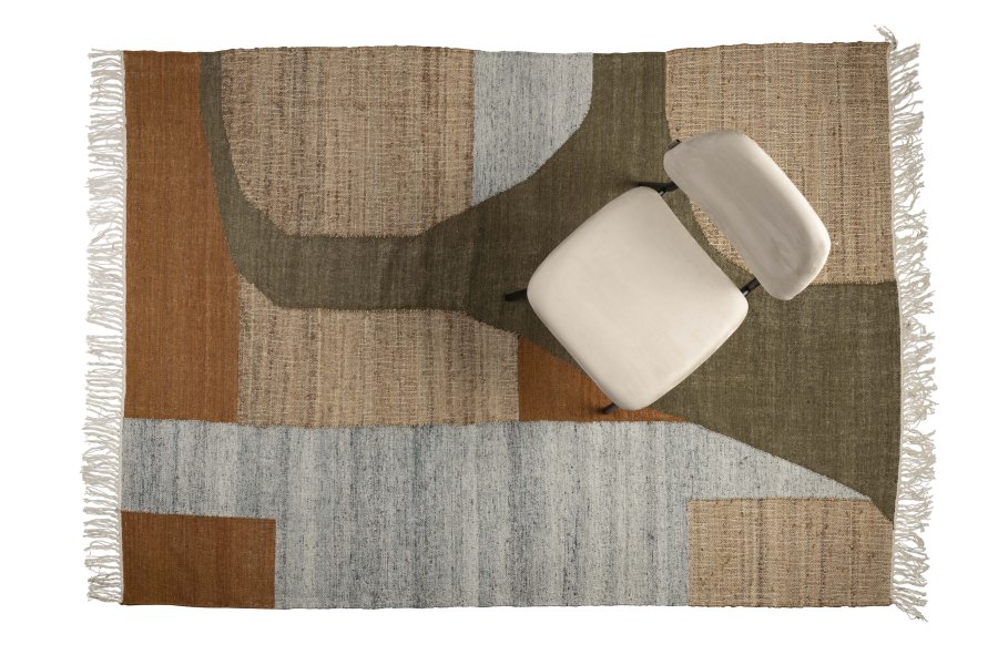 DUTCHBONE Pavillon gulvtppe, rektangulr - brun og multifarvet uld (160x230)