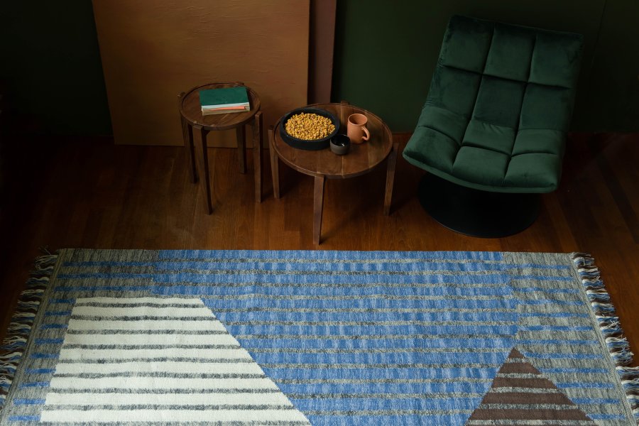 DUTCHBONE Hampton gulvtppe, rektangulr - bl og multifarvet bomuld (160x230)