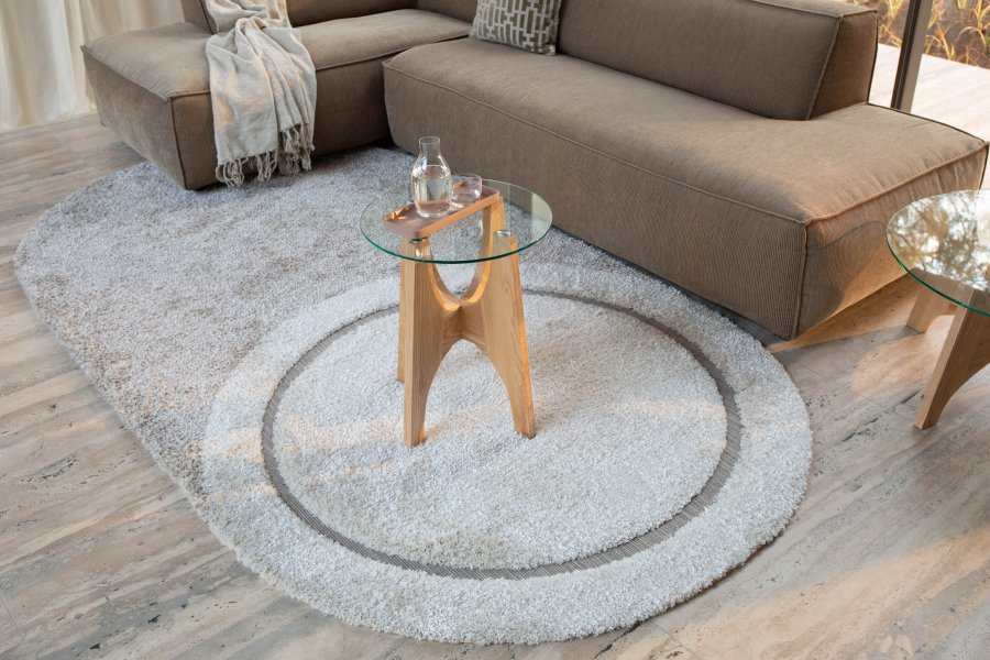 ZUIVER Spark gulvtppe, m. mnster, oval - beige uld (160x300)