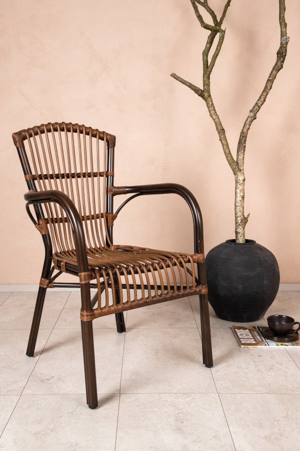 VENTURE DESIGN Galera havestol, m. armln - brun polyrattan og aluminium
