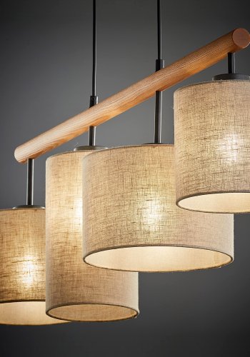 TK Deva loftlampe, m. 4 skrme - natur stof/fyrretr og sort stl