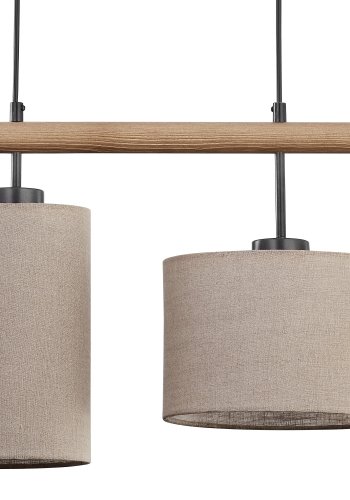 TK Deva loftlampe, m. 4 skrme - natur stof/fyrretr og sort stl