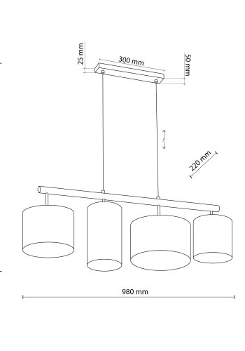 TK Deva loftlampe, m. 4 skrme - natur stof/fyrretr og sort stl