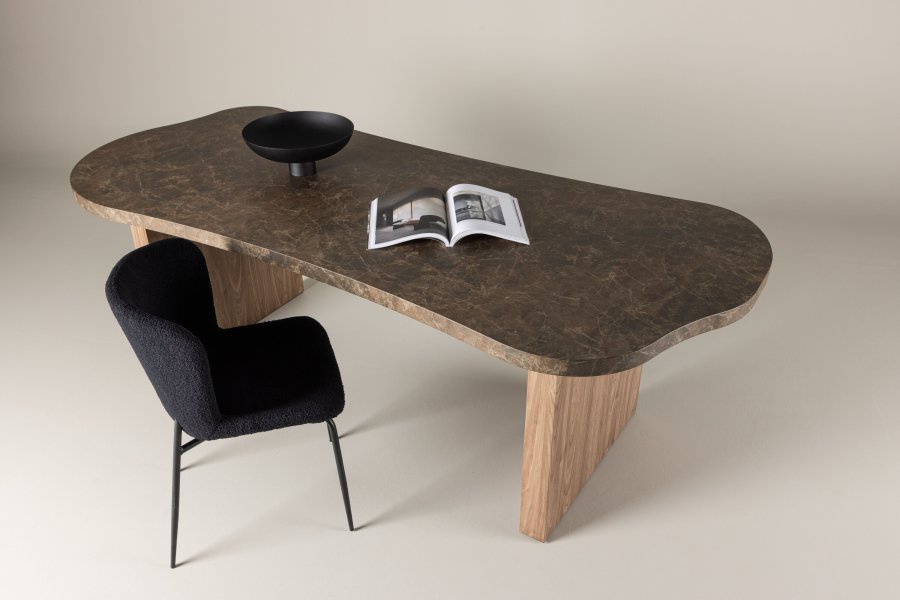 VIND KOLLEKTION Eleonora spisebord, organisk - brun marmor look MDF (100x230)