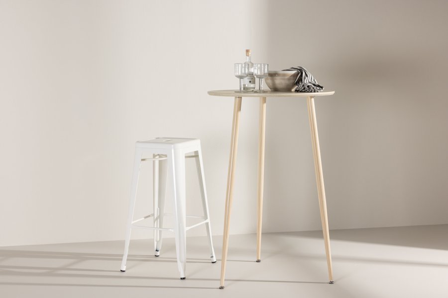 VENTURE DESIGN Plaza barbord, rund - hvidvasket MDF og stl (70)