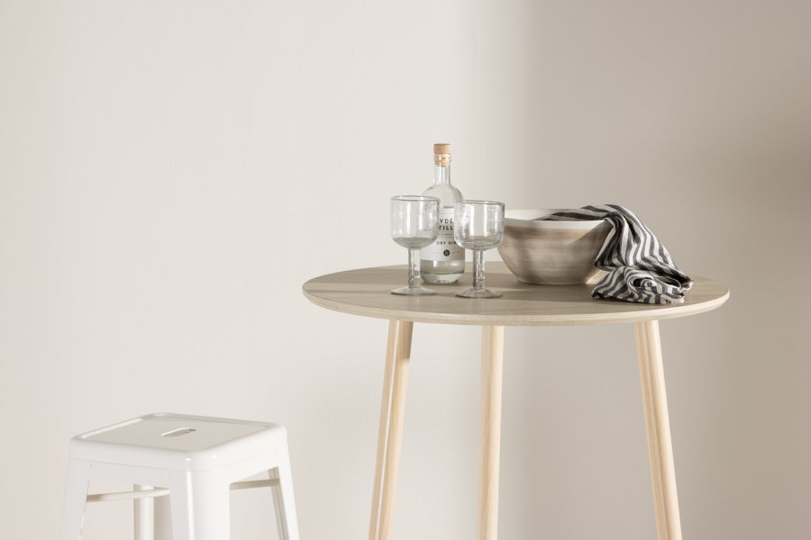 VENTURE DESIGN Plaza barbord, rund - hvidvasket MDF og stl (70)