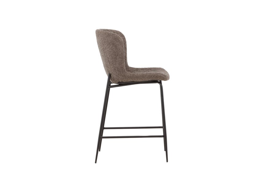 VENTURE DESIGN Modesto barstol, m. rygln og fodsttte - brun bouclé stof og sort stl