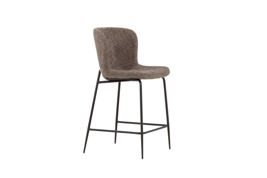 VENTURE DESIGN Modesto barstol, m. rygln og fodsttte - brun bouclé stof og sort stl