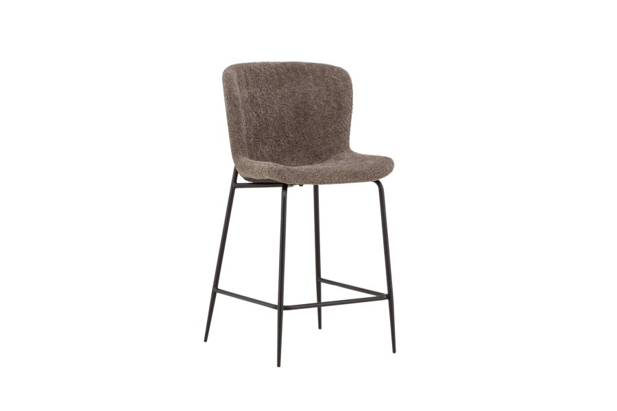 VENTURE DESIGN Modesto barstol, m. rygln og fodsttte - brun bouclé stof og sort stl