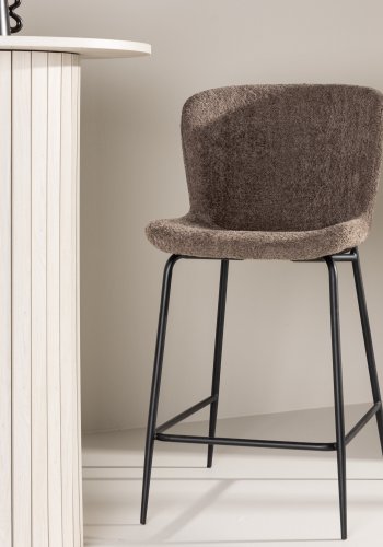 VENTURE DESIGN Modesto barstol, m. rygln og fodsttte - brun bouclé stof og sort stl