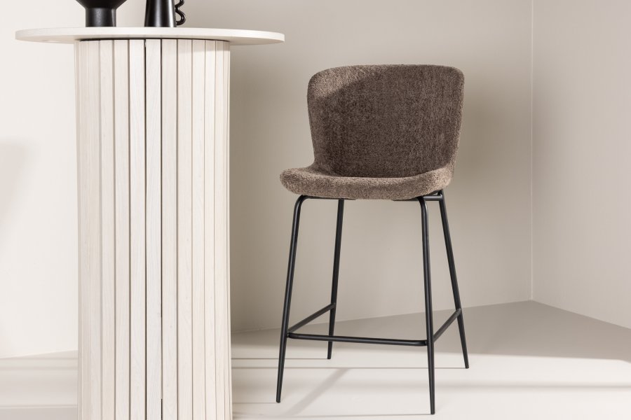 VENTURE DESIGN Modesto barstol, m. rygln og fodsttte - brun bouclé stof og sort stl