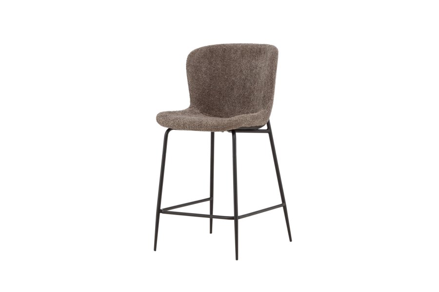 VENTURE DESIGN Modesto barstol, m. rygln og fodsttte - brun bouclé stof og sort stl